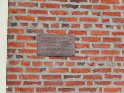 MacCulloch Hall Historical Museum (plaque on exterior wall) image. Click for full size.