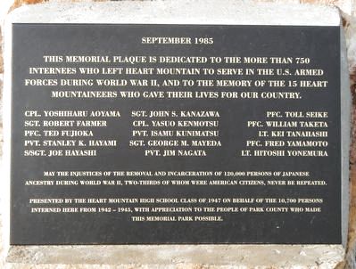 Heart Mountain World War II Memoial Marker. Click for full size. Heart Mountain World War II Memoial Marker image. Click for full size.