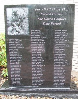 Veterans Memorial Korean War Marker. Click for full size. Veterans Memorial Korean War Marker image. Click for full size.