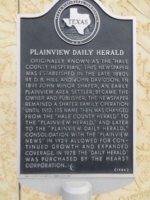 Plainview Daily Herald Marker image. Click for full size.