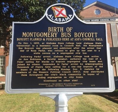Birth of Montgomery Bus Boycott Marker (Front) image. Click for full size.