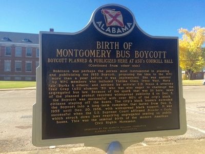 Birth of Montgomery Bus Boycott Marker (Reverse). Click for full size. Birth of Montgomery Bus Boycott Marker (Reverse) image. Click for full size.