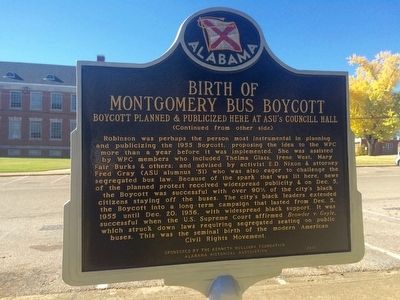 Birth of Montgomery Bus Boycott Marker (Reverse) image. Click for full size.