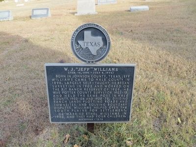 W. J. "Jeff" Williams Marker. Click for full size. W. J. "Jeff" Williams Marker image. Click for full size.