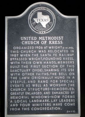 United Methodist Church of Kress Marker image. Click for full size.