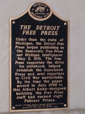 The Detroit Free Press Marker image. Click for full size.