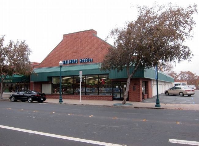 Railroad Hobbies Building and Marker. Click for full size. Railroad Hobbies Building and Marker image. Click for full size.