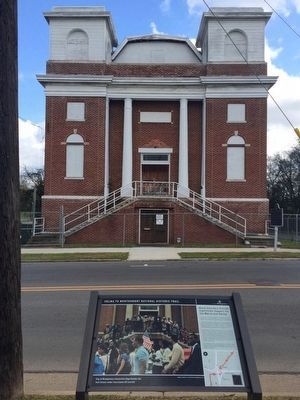New Selma to Montgomery March marker in front of church. image. Click for full size.