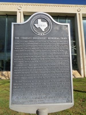 The Charles Goodnight Memorial Trail Marker. Click for full size. The Charles Goodnight Memorial Trail Marker image. Click for full size.
