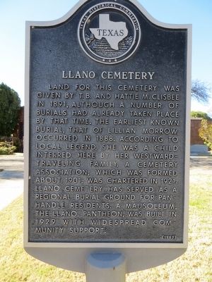 Llano Cemetery Marker. Click for full size. Llano Cemetery Marker image. Click for full size.