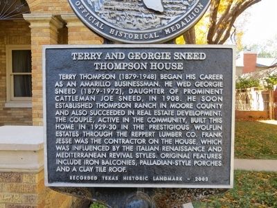 Terry and Georgie Sneed Thompson House Marker image. Click for full size.