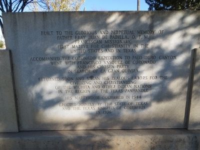 Juan de Padilla Marker <i>back</i> image. Click for full size.