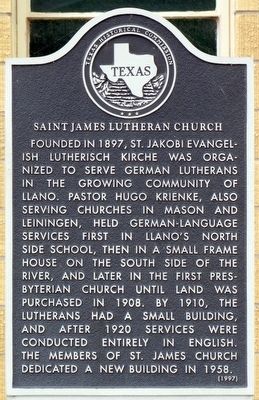 Saint James Lutheran Church Texas Historical Marker. Click for full size. Saint James Lutheran Church Texas Historical Marker image. Click for full size.