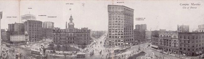 <i>Campus Martius - City of Detroit</i> - Panoramic Postcard <i>(Click to enlarge.)</i> image. Click for full size.