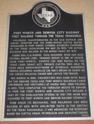 Fort Worth and Denver City Railway Marker image. Click for full size.