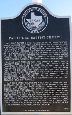 Palo Duro Baptist Church Marker image. Click for full size.