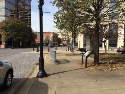 Marker at its temporary location while the small park at Courthouse Square was renovated. Click for full size. Marker at its temporary location while the small park at Courthouse Square was renovated image. Click for full size.
