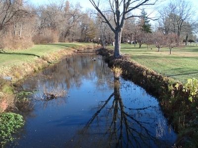 The 36 foot wide Farmington Canal in Norton Park has tow paths on both sides due to the Great Plain image. Click for full size.