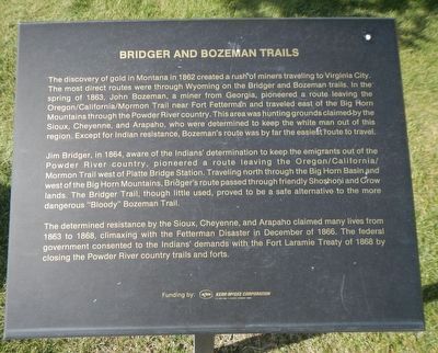 Bridger and Bozeman Trails Marker image. Click for full size.
