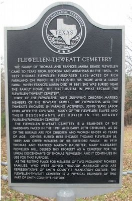 Flewellen-Thweatt Cemetery Marker. Click for full size. Flewellen-Thweatt Cemetery Marker image. Click for full size.