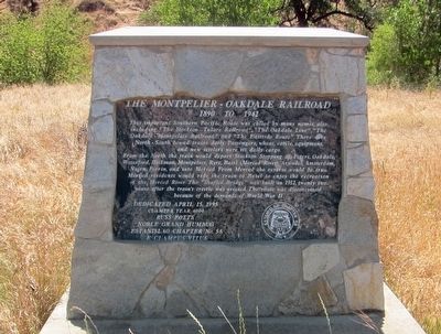 The Montpelier-Oakdale Railroad Marker. Click for full size. The Montpelier-Oakdale Railroad Marker image. Click for full size.