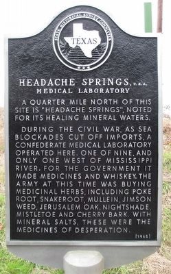 Headache Springs, C.S.A. Medical Laboratory Marker. Click for full size. Headache Springs, C.S.A. Medical Laboratory Marker image. Click for full size.