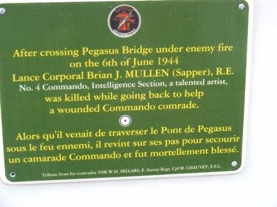 Lance Corporal Brian J. Mullen (Sapper), R.E. Marker image. Click for full size.