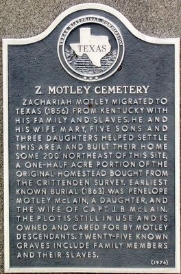 Z. Motley Cemetery Texas Historical Marker image. Click for full size.