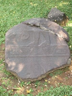 Part of a carving directly in front of the stone steps of Structure 11 image. Click for full size.