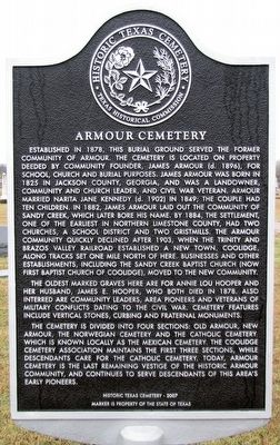 Armour Cemetery Texas Historical Marker image. Click for full size.