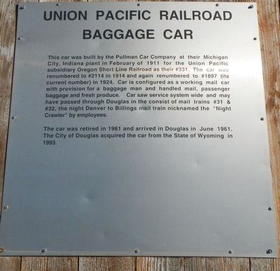 Union Pacific Railroad Baggage Car Marker image. Click for full size.