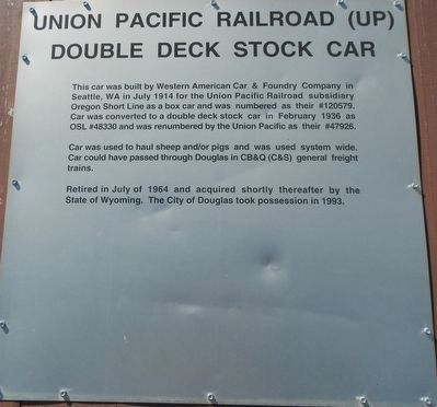 Union Pacific Railroad (UP) Double Deck Stock Car Marker image. Click for full size.