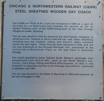 Chicago & Northwestern Railway (C&NW) Steel Sheathed Wooden Day Coach Marker image. Click for full size.