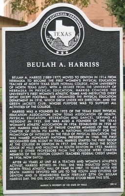 Beulah A. Harriss Marker. Click for full size. Beulah A. Harriss Marker image. Click for full size.