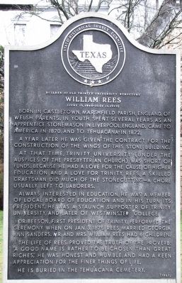 William Rees Texas Historical Marker. Click for full size. William Rees Texas Historical Marker image. Click for full size.