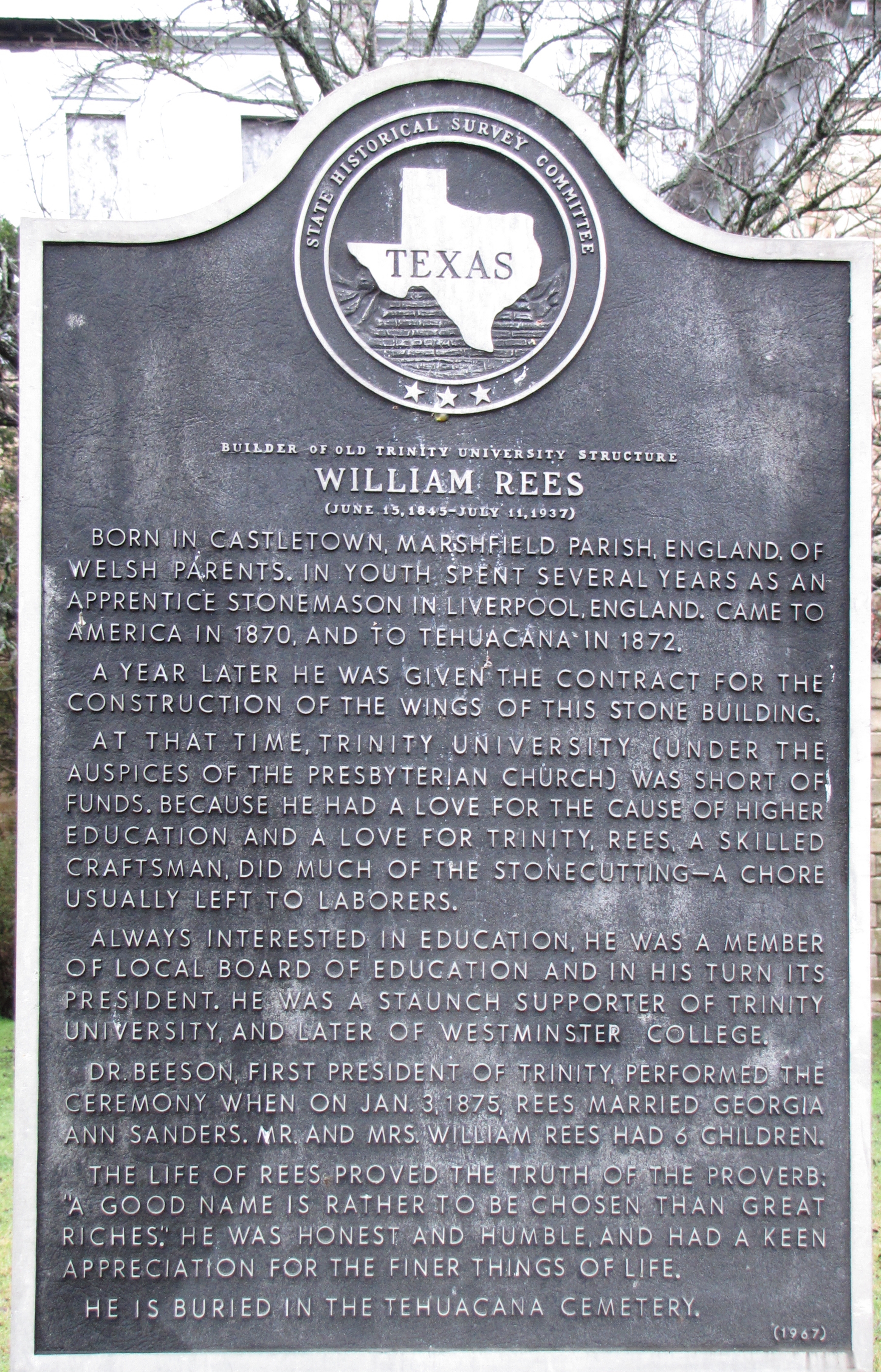 William Rees Texas Historical Marker