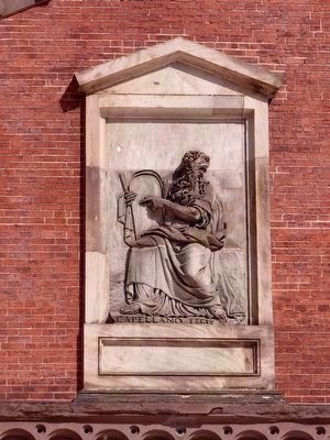 Moses Holding the Tablets of the Law<br> Bas-relief by Antonio Capellano. image. Click for full size.