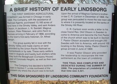 A Brief History of Early Lindsborg Marker. Click for full size. A Brief History of Early Lindsborg Marker image. Click for full size.