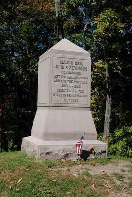 Death of Major Gen. John F. Reynolds Monument. Click for full size. Death of Major Gen. John F. Reynolds Monument image. Click for full size.