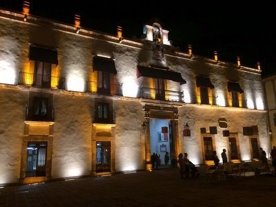 "La Casa de la Corregidora" seen at night. image. Click for full size.