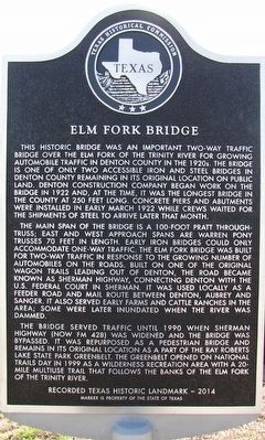 Elm Fork Bridge Texas Historical Marker image. Click for full size.