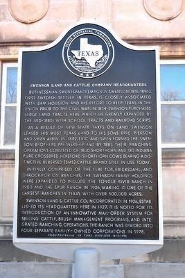 Swenson Land and Cattle Company Headquarters Marker. Click for full size. Swenson Land and Cattle Company Headquarters Marker image. Click for full size.
