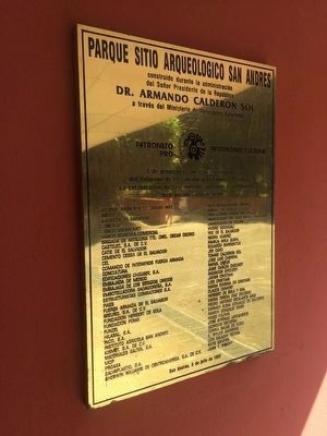 San Andrés Archaeological Site Park dedication marker, 1997. Click for full size. San Andrés Archaeological Site Park dedication marker, 1997 image. Click for full size.