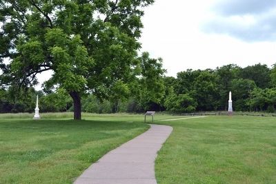 Pea Ridge Confederate Monument,<br>Remembrance and Reunion marker,<br>and Reunited Soldiery Monument. Click for full size. Pea Ridge Confederate Monument,<br>Remembrance and Reunion marker,<br>and Reunited Soldiery Monument image. Click for full size.