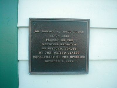 Dr. Samuel A. Mudd House Marker image. Click for full size.
