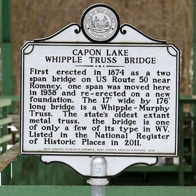Capon Lake Whipple Truss Bridge Marker image. Click for full size.