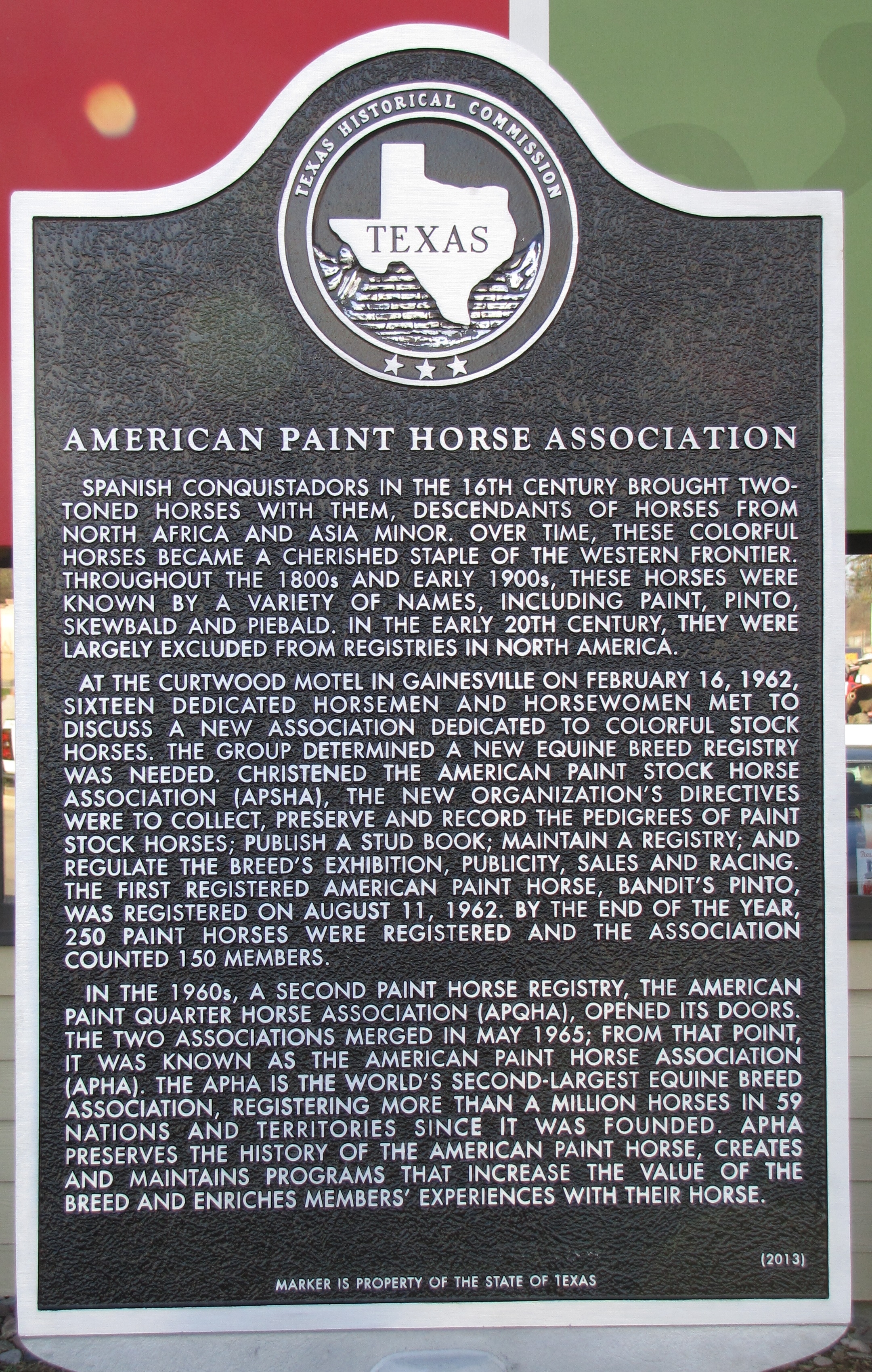 American Paint Horse Association Texas Historical Marker