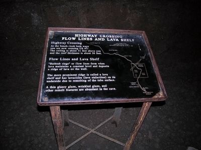 Lava River Cave Marker<br>Highway Crossing, Flow Lines and Lava Shelf image. Click for full size.
