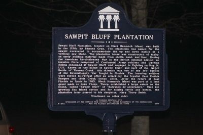 Sawpit Bluff Plantation Marker Side 1 image. Click for full size.