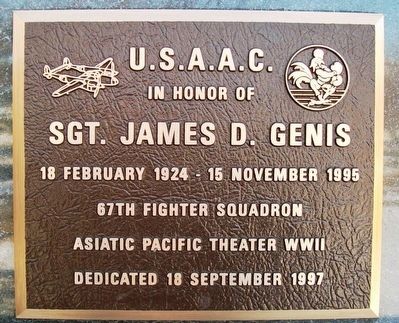 Sgt. James D. Genis, U.S.A.A.C. Marker image. Click for full size.